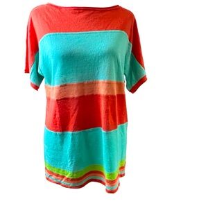 Tommy Bahama 100% Linen Short Sleeve Stripped Aqua Blue Top Women’s Size XS